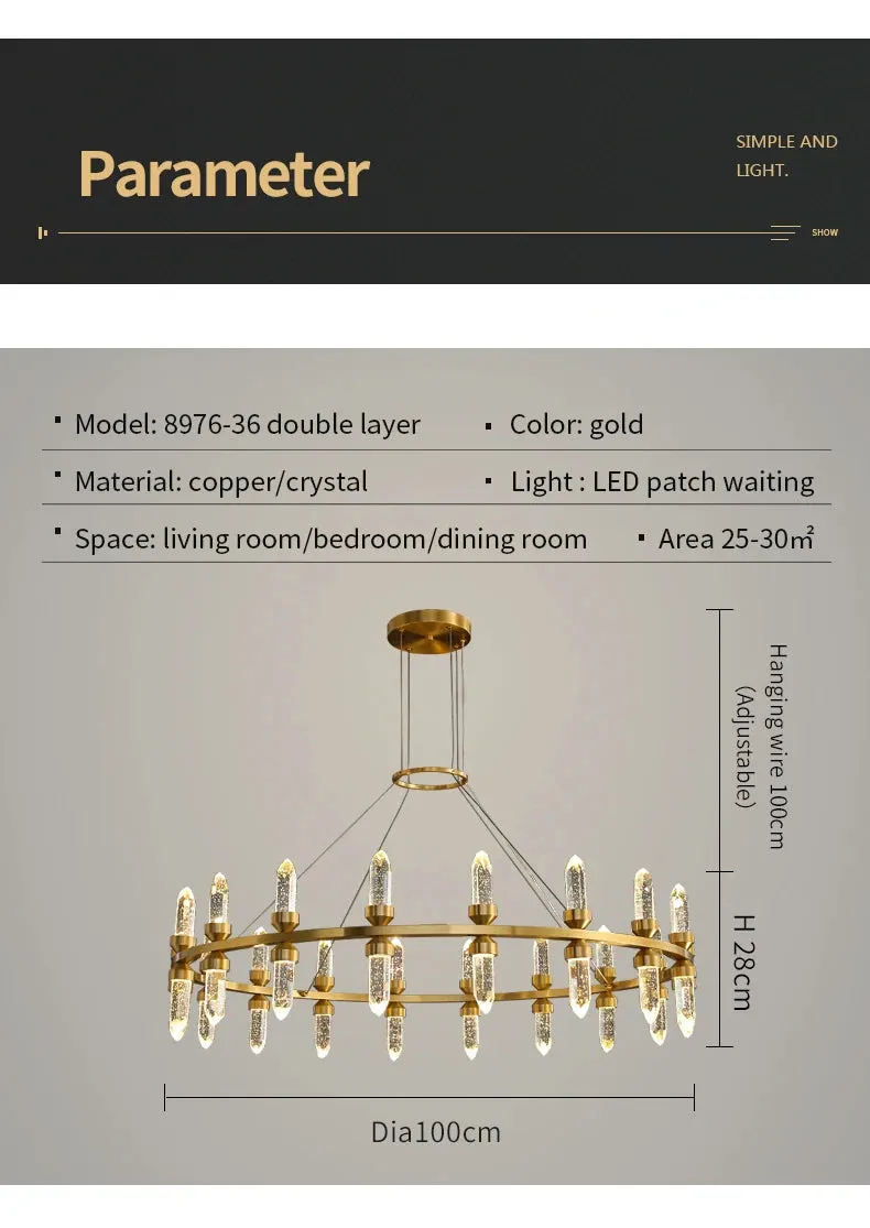WP Modern Copper Crystal Chandelier Creative Golden Hanging Lamp