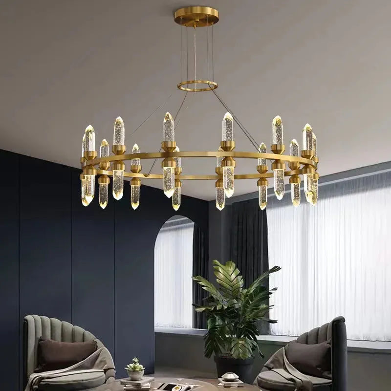 WP Modern Copper Crystal Chandelier Creative Golden Hanging Lamp