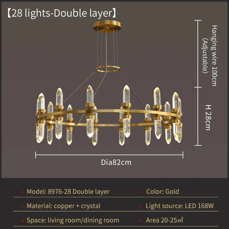 WP Modern Copper Crystal Chandelier Creative Golden Hanging Lamp