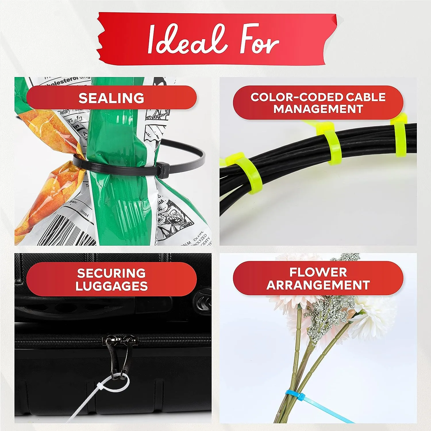 XFasten Cable Ties | Multicolor | 8" & 12" | 200 Pieces